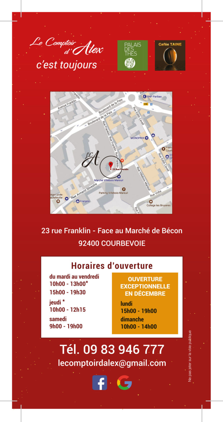 Flyer pour noël magasin de thé et chocolat - verso