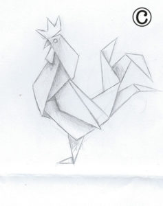 dessin à main levé d'un coq crayon papier origami