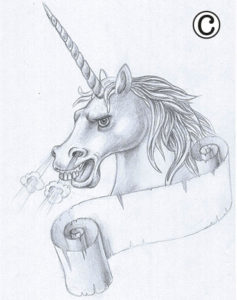 ébauche de licorne crayon papier avec parchemin