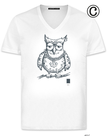 t-shirt blanc illustration hibou marin